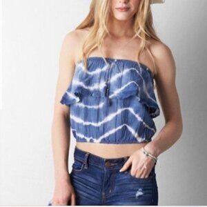 American Eagle AEO Blue & White Tie Dye Strapless Tube Top XS